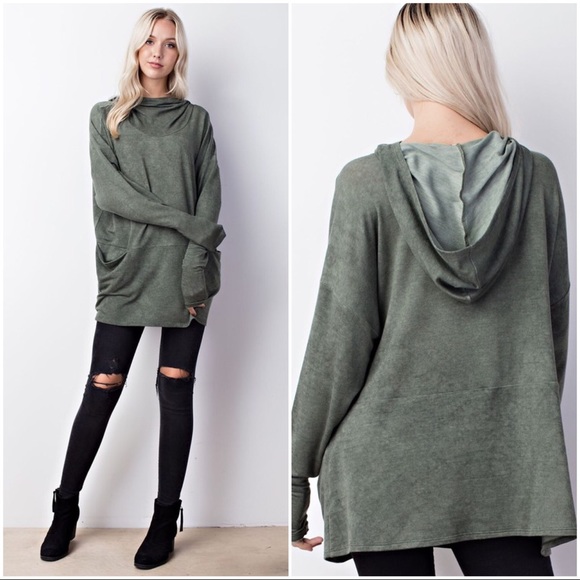 1 LEFT‼️5 🌟 Sandwashed Cowl Neck Hoodie - Picture 3 of 3